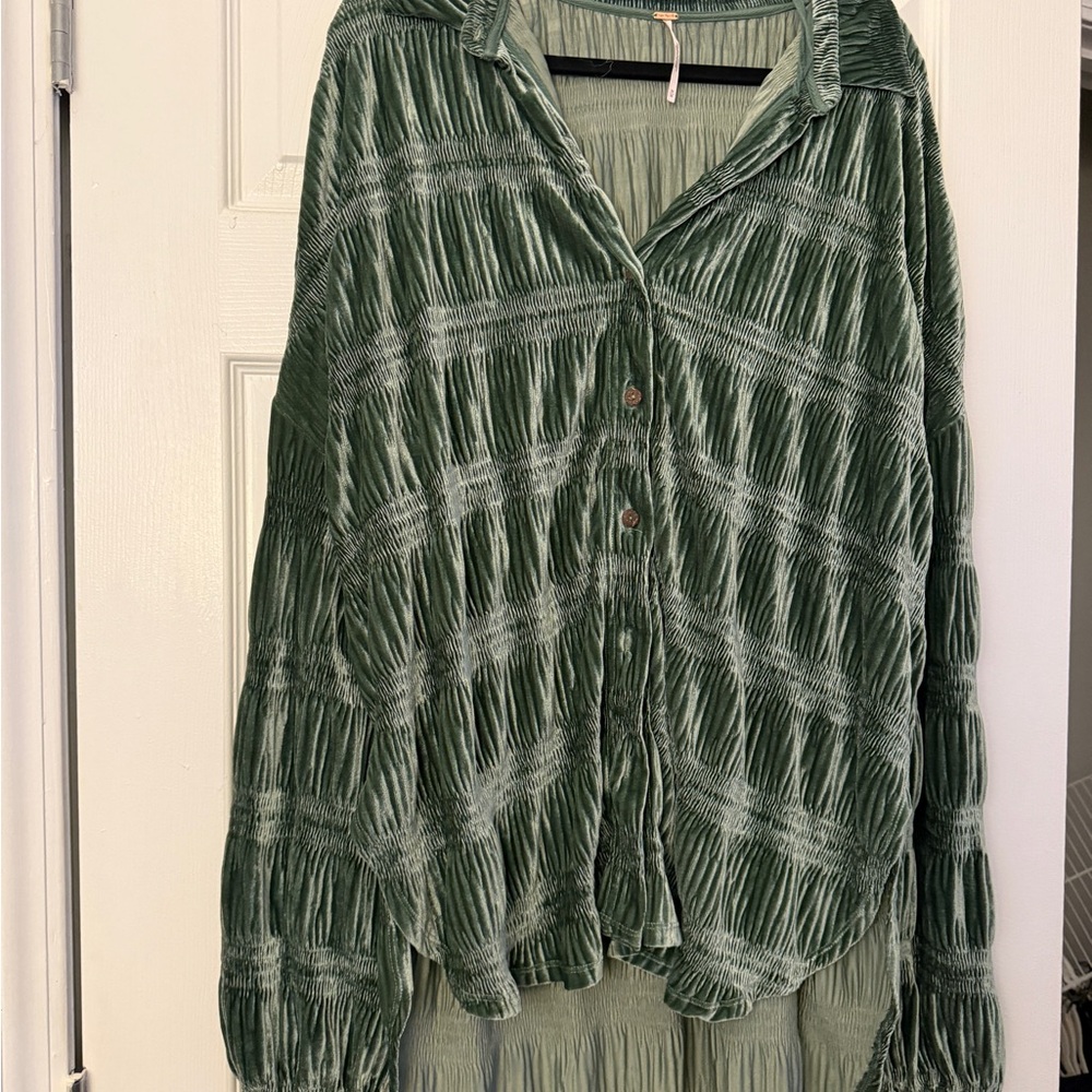 Free People Green Women's Button-Up Top